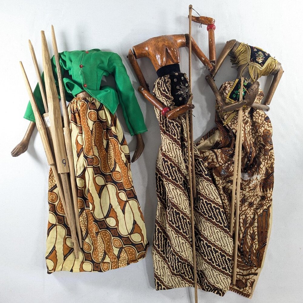 3 Vintage Wayang Golek wooden puppet - bodies only